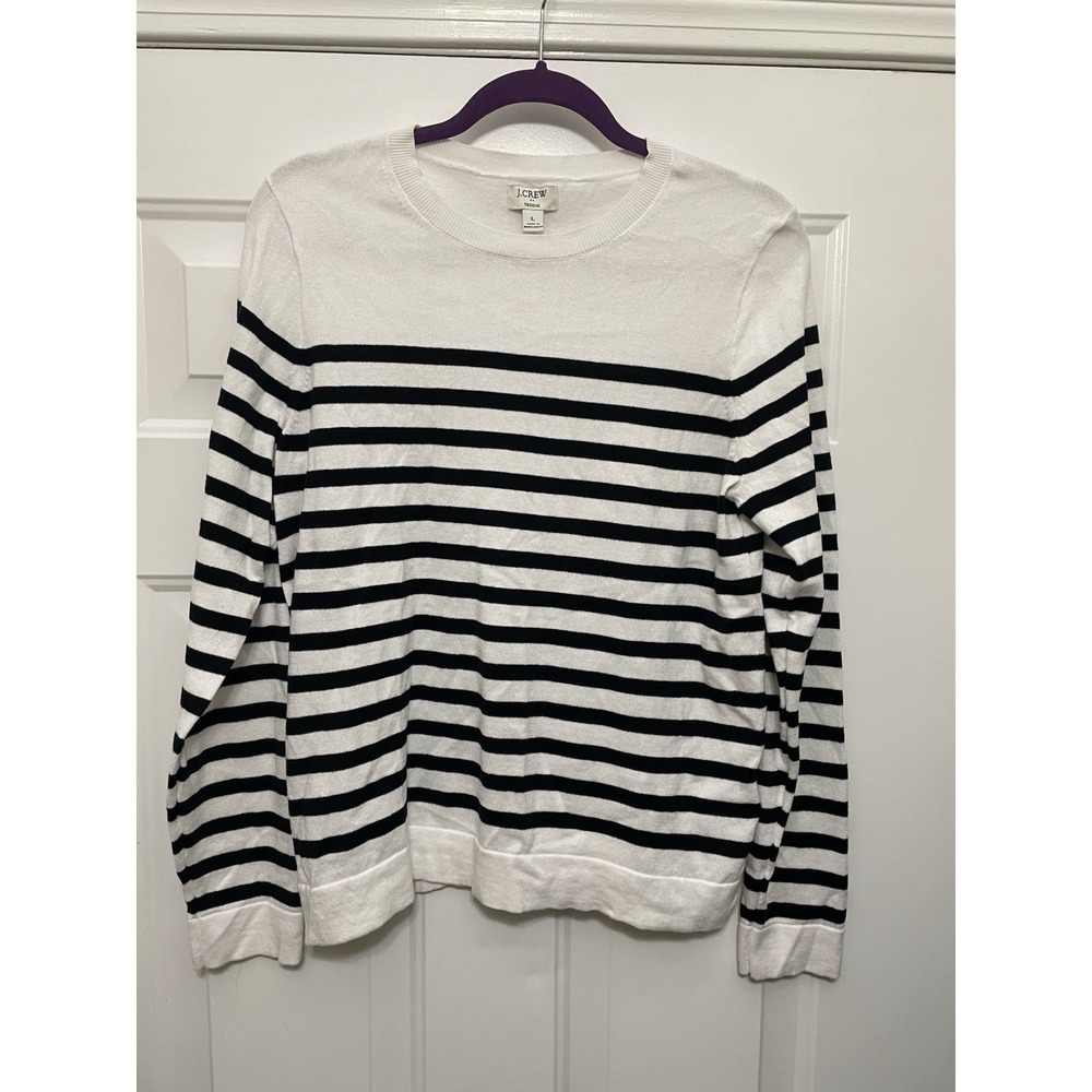 J.Crew Woman's Striped Knit Sweater White Black Large Work Preppy Resort‎ Wear
